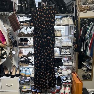 Sears Black Strapless Floral Tie-Waist Wide-Leg Jumpsuit